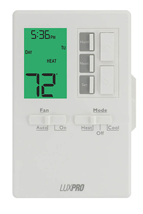 1h/1c: Gas, Oil, Elec, MV;
Backlight display; Temp
limits; Lockout; Vertical
mount 7-day, 5/2-day or
manual Programmable